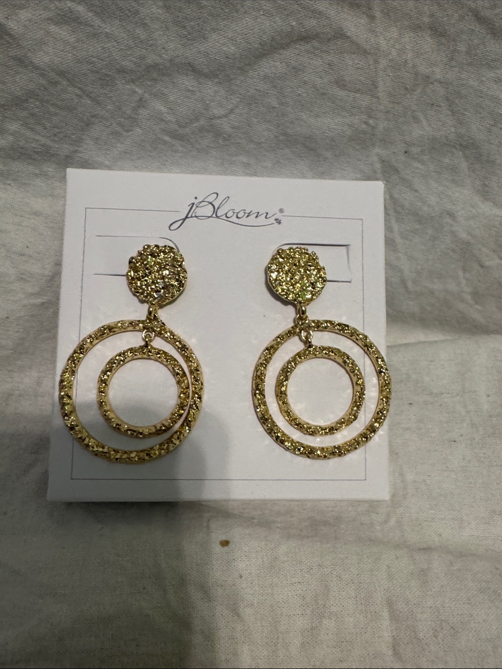 Jbloom Sparkling Gold Double Circle Drop Earrings